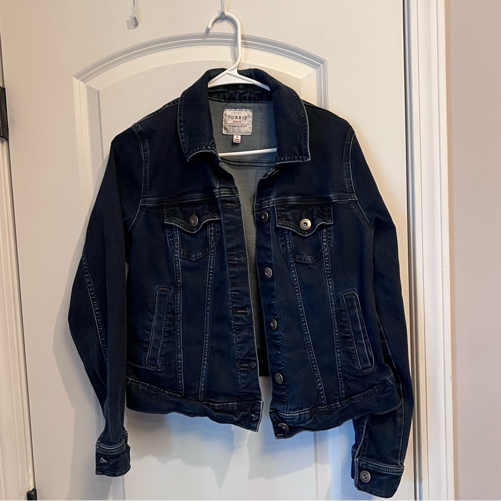 The Torrid Stretch Denim Jacket in Dark Blue